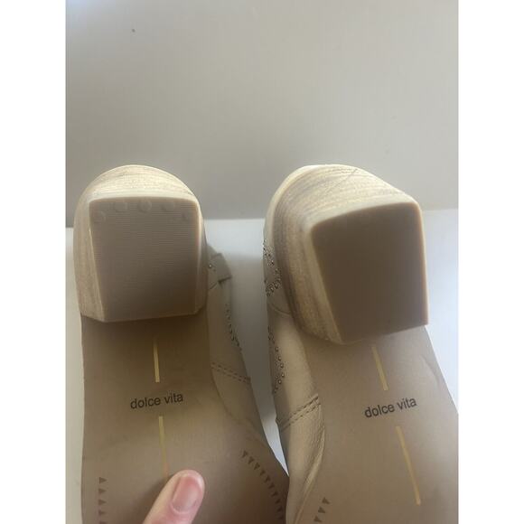 DOLCE VITA Point Toe Block Heel Fx Suede Western Ankle Booties Ivory Cream Sz 6 - Picture 4 of 13
